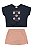 Conjunto Feminino Croped Blusa Azul Flor  e Short Saia Salmão - Elian - Ref 251911 - Imagem 1