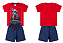Conjunto Masculino Infantil Camiseta Azul Vermelha e Bermuda Moletinho Azul - Imagem 1