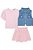 Conjunto Trio com Blusa Canelada Rosa, Saia de Tule Rosa e Colete Jeans - infanti - Ref 75943 - Imagem 2