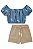 Conjunto De Blusa Cropped em Chambray e Shorts em Sarja com Elastano - Ref 77770 - Vic&Vicky - Imagem 4