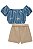 Conjunto De Blusa Cropped em Chambray e Shorts em Sarja com Elastano - Ref 77770 - Vic&Vicky - Imagem 5