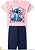 Conjunto Infantil Feminina Camiseta Rosa Stitch e Bermuda Coton Ciclista Azul - Stitch - Disney - Imagem 2