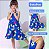 Vestido Infantil Menina Estampado Azul Colorido Rodado - Colorido Para Festa - Imagem 1