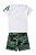 Conjunto Masculino Infantil Dino Camuflado - Camiseta Branca e Bermuda Moletinho Estampada - Imagem 2