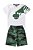Conjunto Masculino Infantil Dino Camuflado - Camiseta Branca e Bermuda Moletinho Estampada - Imagem 1
