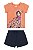 Conjunto Feminino Infantil - Blusa Laranja e Shorts Moletinho Azul Marinho - Elian - Ref 232383 - Imagem 1