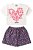 Conjunto Feminino Infantil Blusa Croped Off e Short Saia Estampa Coração - Imagem 1