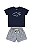 Conjunto Masculino Infantil Camiseta Azul de Tubarão e Short de Sarja Azul - Quimby - Ref 34223 - Imagem 1