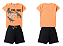 Conjunto Masculino Infantil Dinossauro - Camiseta Laranja e Bermuda Preta - Imagem 1