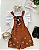 Jardineira Marron Sarja com Urso Feminina Infantil + Blusa Canelada - Urso - Imagem 1