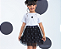 Conjunto Feminino Blusa Branca Canelada Com Coração e Saia Poa Preta Tule - Mini JuJu - Imagem 2