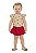 Conjunto Feminino Infantil Body Bege com flor Vermelha e Short Saia Vermelha - Colorittá - Ref 71213 - Imagem 1