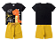 Conjunto Masculino Infantil - Dinossauro - Camiseta Preto e Bermuda Moleton Amarela - Imagem 1