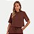 BLUSA LUNENDER MANGA CURTA MALHA MARROM FEMININA ADULTO - Imagem 1