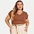 BLUSA LISAMOUR MANGA CURTA MALHA CANELADA MARROM FEMININA ADULTO - Imagem 1