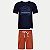 CONJUNTO VERÃO ALAKAZOO BERMUDA LINHO E CAMISETA MANGA CURTA AZUL MARINHO MASCULINO INFANTIL - Imagem 1