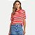 BLUSA DOCE TRAMA MANGA CURTA DE MALHA CANELADA LISTRADA VERMELHO FEMININA ADULTO - Imagem 1