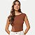 BLUSA DOCE TRAMA MANGA CURTA MALHA CANELADA MARROM FEMININO ADULTO - Imagem 1