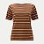 BLUSA LUNENDER MANGA CURTA MALHA LISTRADA MARROM FEMININO ADULTO - Imagem 1