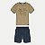 CONJUNTO VERÃO ALAKAZOO BERMUDA E CAMISETA MANGA CURTA ALGODÃO BEGE MASCULINO INFANTIL - Imagem 1