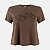 BLUSA LUNENDER MANGA CURTA MISTO BORDADO MARROM FEMININO ADULTO - Imagem 2