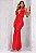 Vestido Longo Vermelho Decote Profundo Drapeado - Imagem 2