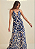 Vestido Morena Rosa Longo Decote V Canaleta Cintura Azul - Imagem 2