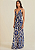Vestido Morena Rosa Longo Decote V Canaleta Cintura Azul - Imagem 1
