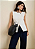 Regata Morena Rosa Ajustada Decote Transpassado Alongada Off White - Imagem 1