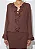 Blusa Zinco Solta Decote V Manga Longa Marrom - Imagem 2