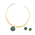 Conjunto Choker Aro e Brinco Esmeralda Facetada Detalhe Ródio Negro - Folheado a Ouro - Imagem 1