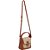 Bolsa Feminina Pequena Couro Alça Mão Palha Fecho Luiza Bercelos Camel - Imagem 5