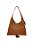 Bolsa Grande Camurça Couro Alça Tramado Enfeite Fivela Luiza Barcelos Camel - Imagem 3