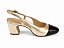 Sapato Slingback Verniz Dourado Bico Preto Salto Médio Bloco Luiza Barcelos - Imagem 2