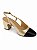 Sapato Slingback Verniz Dourado Bico Preto Salto Médio Bloco Luiza Barcelos - Imagem 1