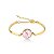 Bracelete ajustável pedra natural quartzo rosa perolado ouro semijoia - Imagem 1