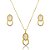 Colar e brinco oval pedra natural nautilus ouro semijoia - Imagem 1