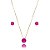 Colar e brinco redondo cristal pink ouro semijoia 3695 - Imagem 1