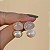 Brinco pedra natural quartzo rosa e pérola shell ouro semijoia - Imagem 3