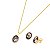 Colar e brinco oval pedra natural abalone ouro semijoia - Imagem 1