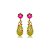 Brinco Elaine Palma gota zircônia pink e amarelo ouro semijoia - Imagem 1