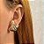 Brinco ear hook curvo cristal gota ouro semijoia - Imagem 3