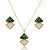 Colar e brinco geométrico pedras naturais esmeralda e nautilus ouro semijoia - Imagem 1