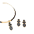 Colar e brinco oval pedra natural hematita ouro semijoia - Imagem 1