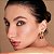 Brinco ear jacket pedra natural olho de tigre ouro semijoia - Imagem 2