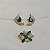Conjunto brinco e anel flor zircônia verde ouro semijoia - Imagem 1