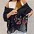 Lenço echarpe bordado floral preto - Imagem 2