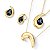 Colar e brinco gota pedra natural ágata preta perolada ouro semijoia - Imagem 1
