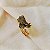 Anel ajustável Morena Canela hibisco pétalas strass black diamond ouro semijoia - Imagem 2