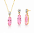 Conjunto Colar e Brinco Oval Rosa e Cinza com Cristais Ouro - Imagem 1